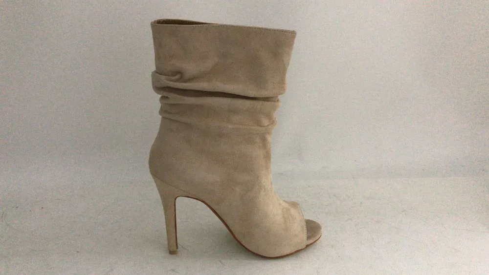 beige suede high quality high heel ankle boots summer open toe ladies shoes woman short gladiator boots sandals 2019