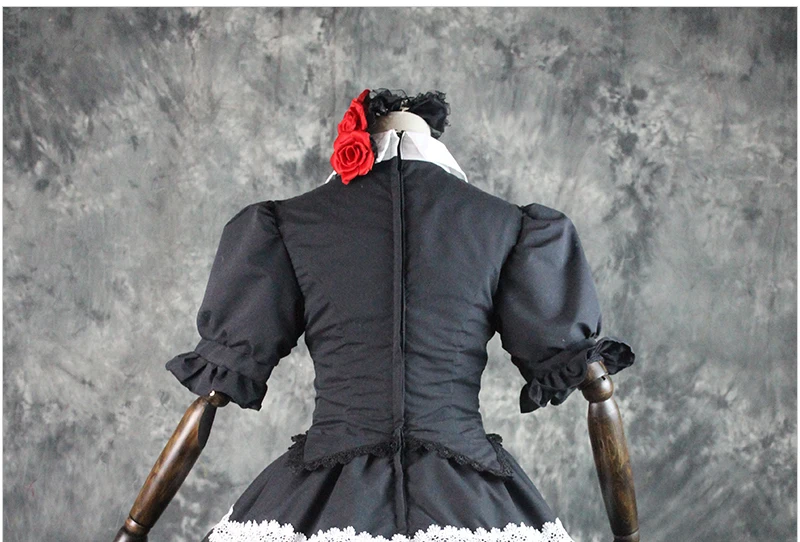 customs size making black ruffled bowtie short lolita dress with hair decoration cosplay short ball gown medieval anime