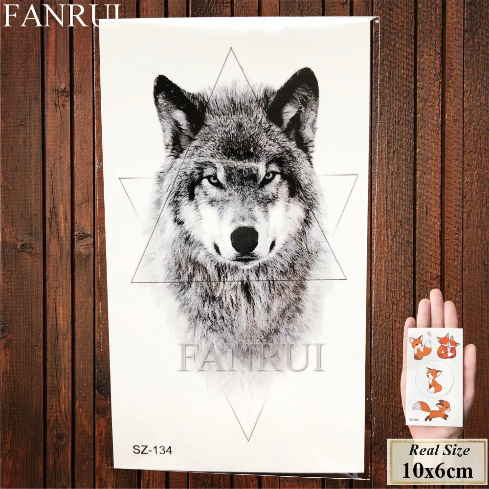 FANRUI ผู้หญิง Body Art สติ๊กเกอร์รอยสักผู้ชายเรขาคณิต Fox ซื้อรอยสักชั่วคราวสามเหลี่ยม Fragmentation แขนรอยสักหมาป่า