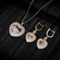 NEW Luxury Heart Pendant Lover's Cubic Zircon CZ For Women Wedding Dubai Bridal Jewelry Sets D1256