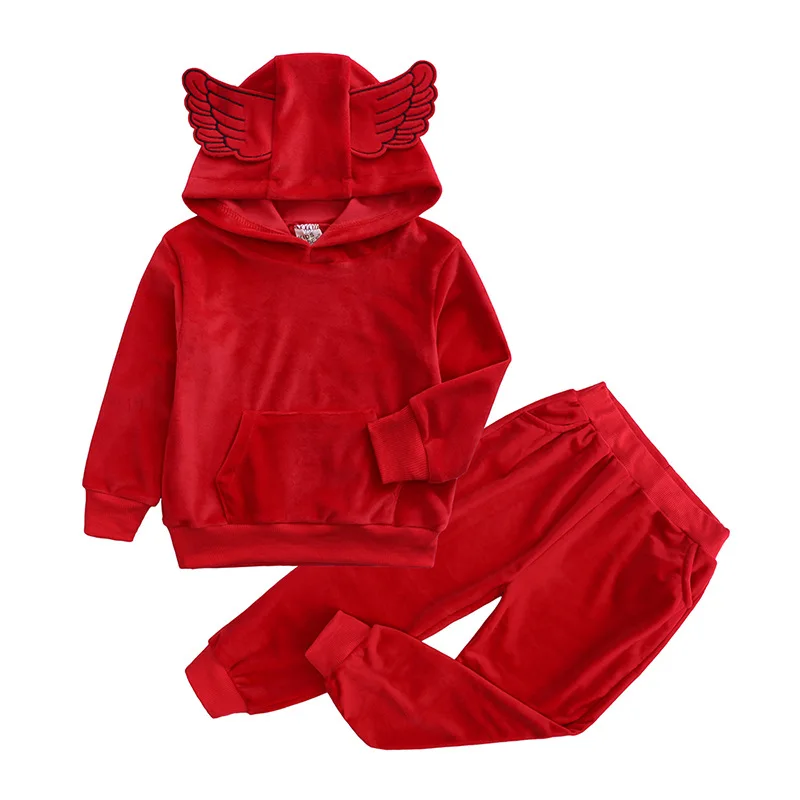 Set di abbigliamento con cappuccio in velluto per bambina Set di abiti per bambini primavera autunno per ragazza ragazzi tute sportive tute Set di