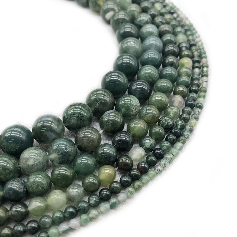 Moss agat Natural Stone String Loose Round Beads Strand 4 6 8 10 12 14 MM DIY Charms Beads For Jewelry Making