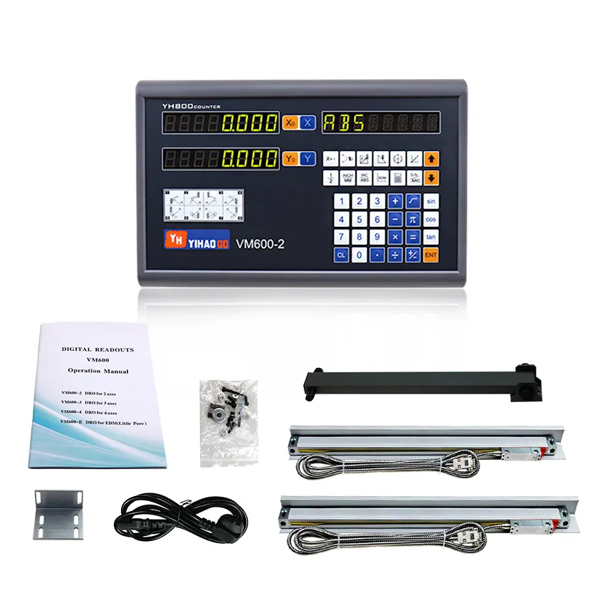 YHSINO 2 Axis Dro Set VM600-2 Kit Digital Readout Display Linear Scales 5U 5V TTL 100 200 300 400 500 600 700 800 900 2PCS