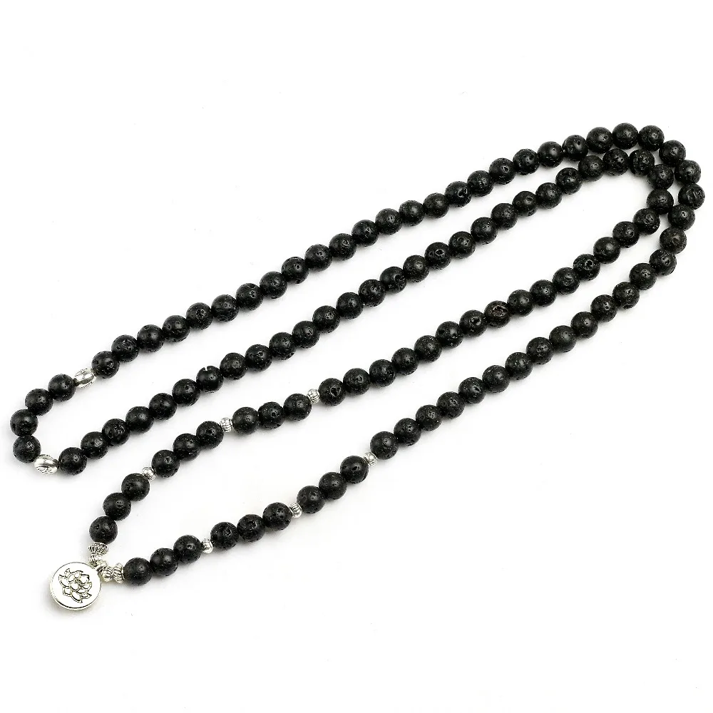 8mm Natural Lava Rock Stone Healing 108 Buddhist Prayer Beads Mala Men Women Bracelet Necklace Essential oil therap Yoga Jewelry