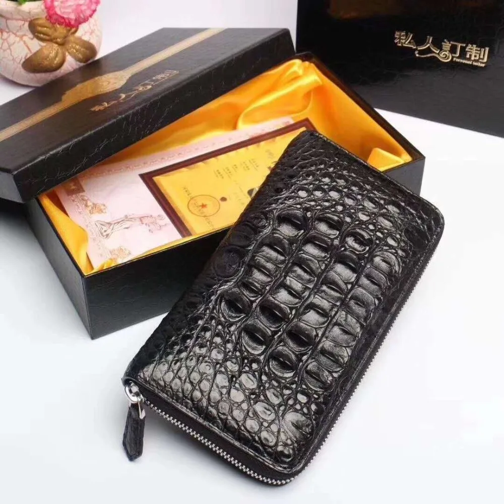 100% genuine crocodile leather head skin wallet and purse excellent solid quality men business card credit card holder case