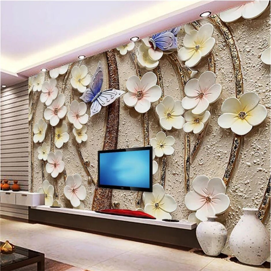 

Custom wallpaper 3D stereo photo mural floral relief TV sofa background wall living room Nordic decorative painting 3d wallpaper