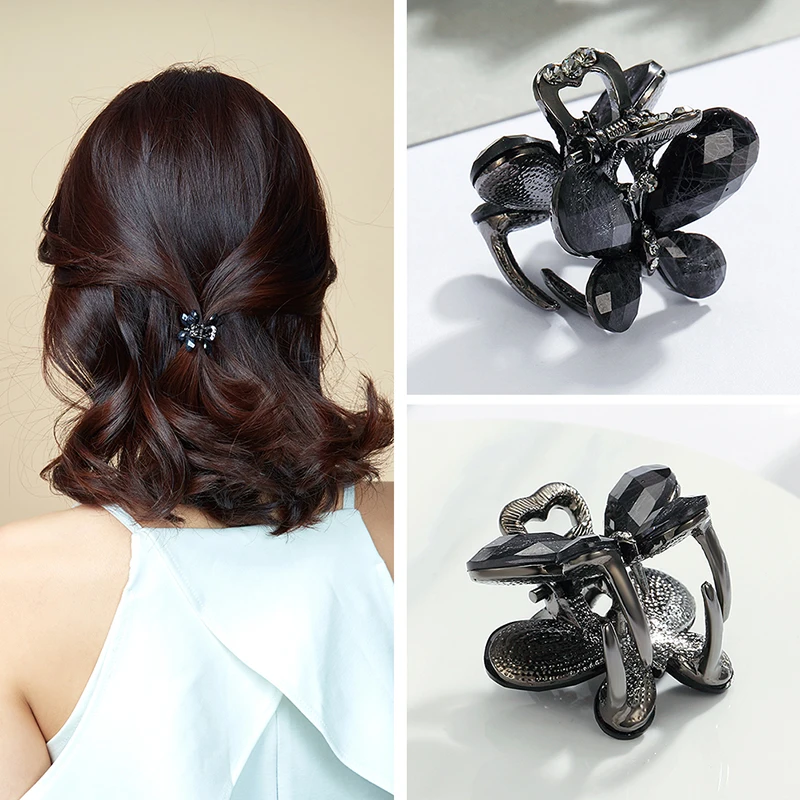 CHIMERA Butterfly Hair Claws Small Metal Crystal Hair Clips Crab Elegant Vintage Grey Hair Pins Clamp for Women Girls