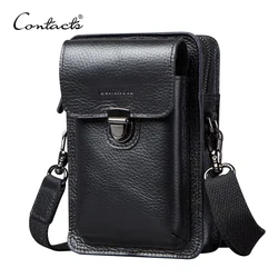 CONTACT'S genuine leather waist bag for men cell phone bags pouch with card holders male shoulder bag travel waist pack hip bag