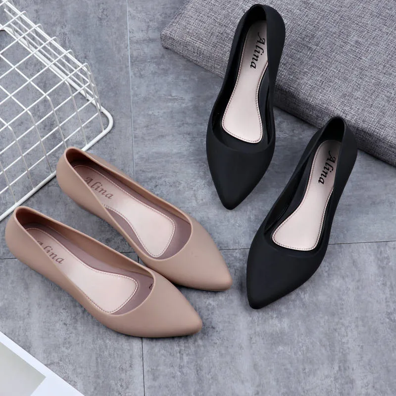 41 size Pointed Wedges pumps women shoes 2019 spring autumn shoes women Elegant Shallow Work Low heel Slip-On PVC Casual shoes