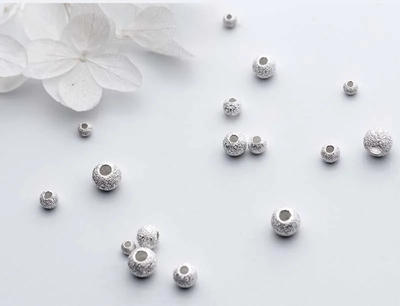 10pcs/lot 925 Sterling Silver Matte Round Beads 3mm 4mm 5mm 6mm Hand Made Big Hole Spacer Beads DIY Jewelry Making Accessories