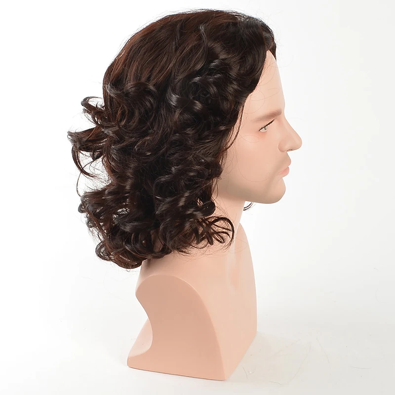 MSIWIGS Men Medium Wig Curly Dark Brown Colour Hair Synthetic for Male