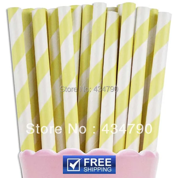 200 Pcs Light Yellow Striped Paper Straws,Birthday Wedding Baby Shower Bridal Decorations,Stripe Cake Pop Sticks Cheap Wholesale