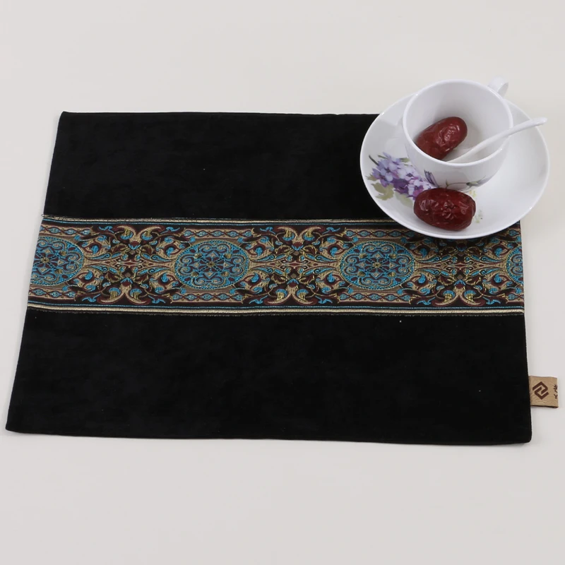 Custom Velvet Patchwork Lace Placemat, Dining Table Mat, Waterproof Coffee Coaster, Rectangle Decorative Western Pads, 40x32 cm