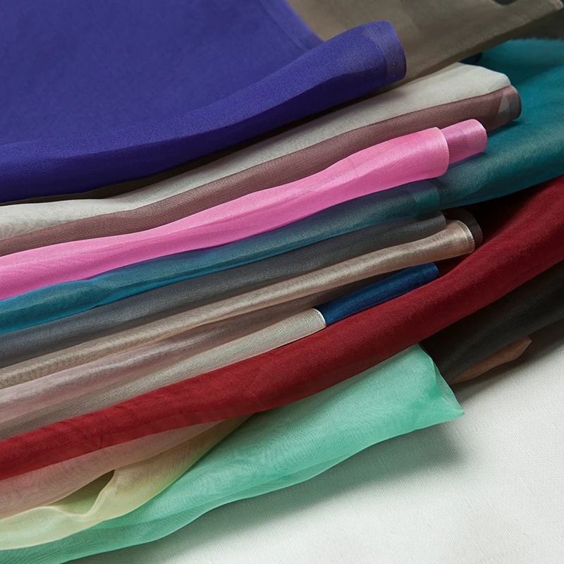 Silk fabric 100% Silk, heavy Eugen yarn, mulberry silk, hard yarn, translucent White green Hanfu Wedding Dress Ethnic clothing