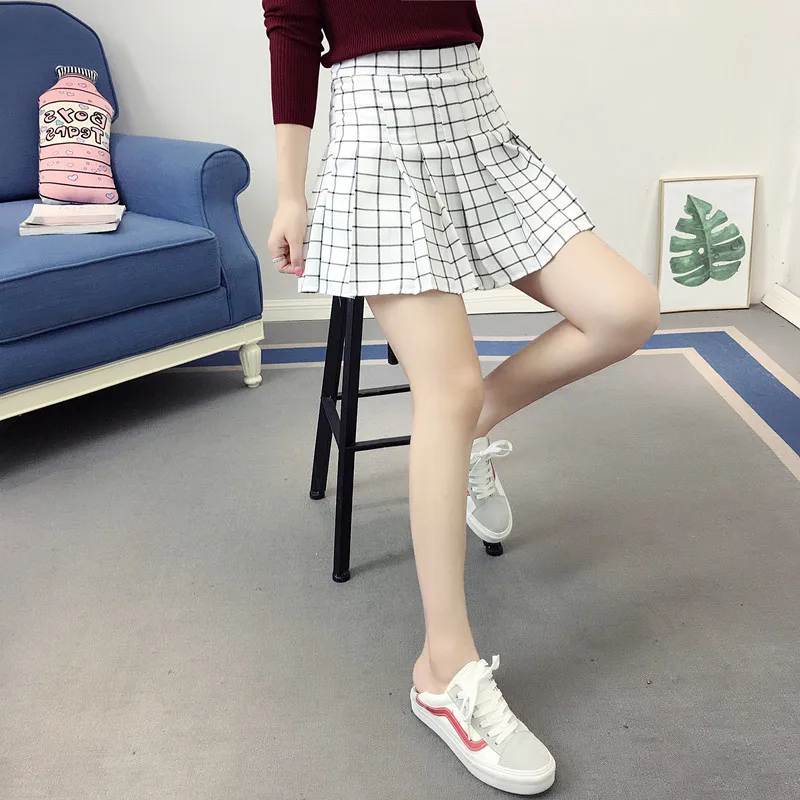 Winter Fashion Mini Rokken Hoge Taille Casual School Uniformen Meisjes Plaids Plisse Leggings Rokken Vrouwen Elegante Half Geplooide