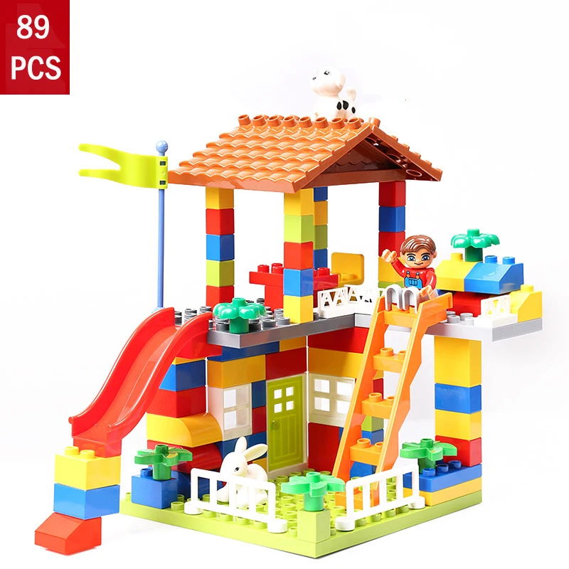 

89 PCS Large Particle Building Blocks for Children Early Education Toy House Slide Model Plastic Kids Birthday Gift