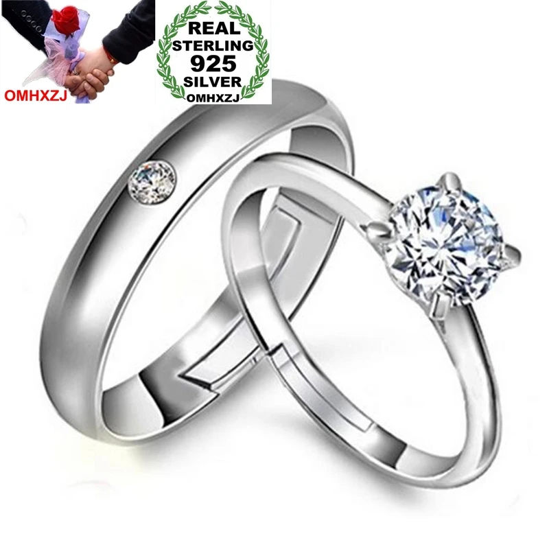 OMHXZJ Wholesale Fashion Romantic Queen Lovers AAA Zircon diamond 925 Sterling Silver open adjust female for Woman Man Ring RG01