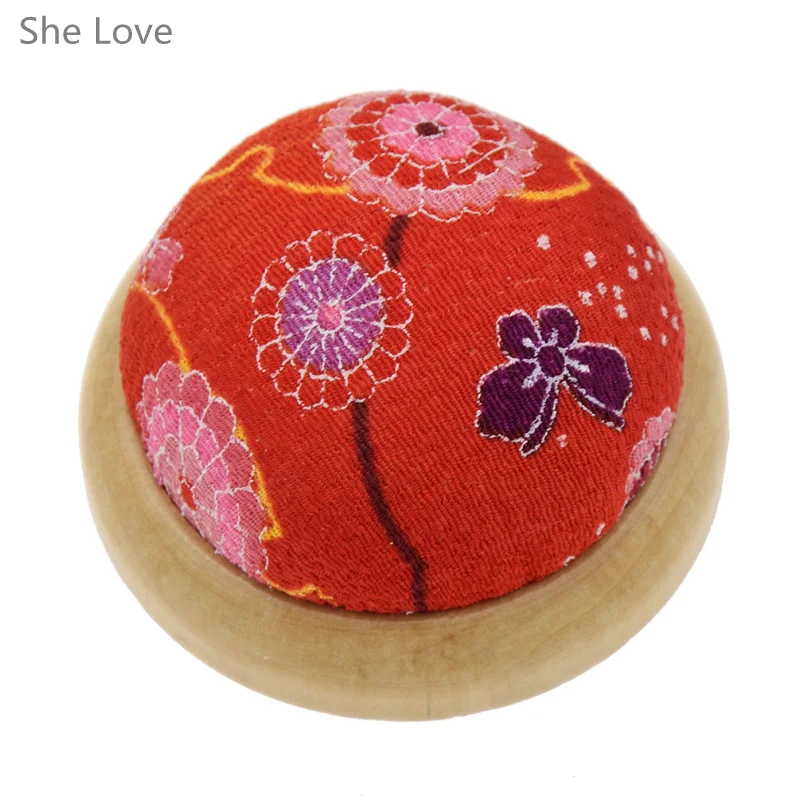 Chzimade Random Color Wooden Base Flower Printing Needle Pin Cushion Japanesee Style DIY Stitch Sewing Needlework Accessory