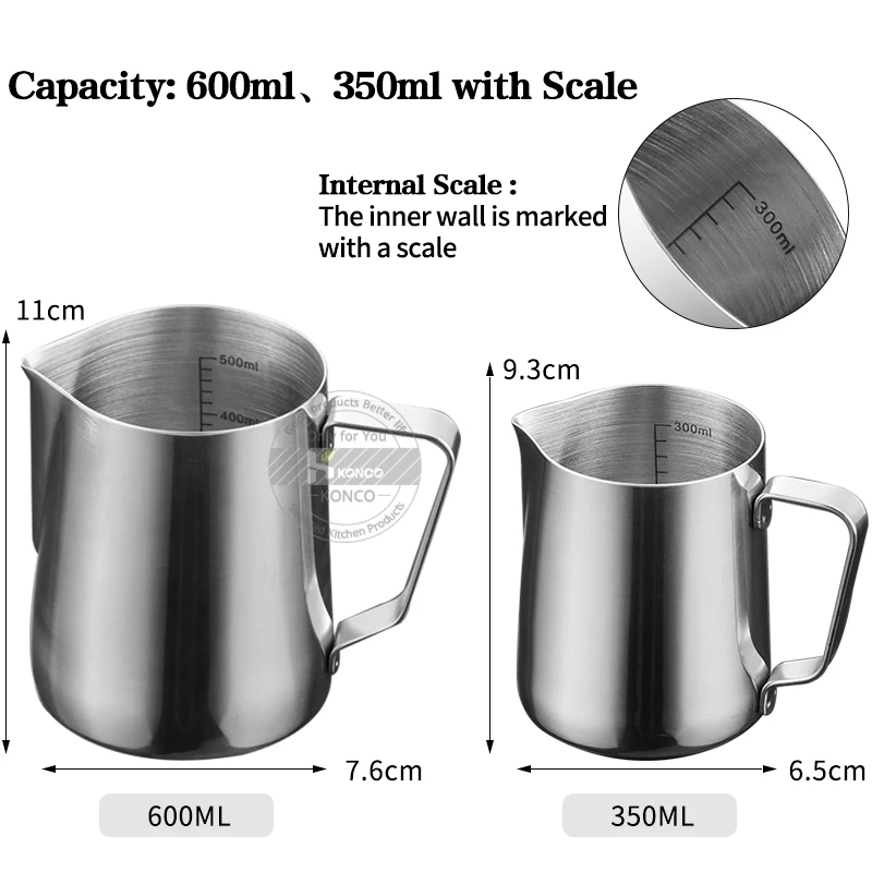 Konco Inner Scale Espresso Coffee Milk Frothing Pitcher Stainless Steel Creamer Macchiato Cappuccino Latte Art Maker Pitcher Cup