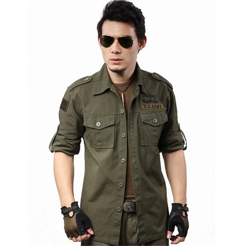 Military Shirt Men 101 Airborne Tactical Cotton Men\'s Combat Army Shirts Plus Size Long Sleeve Male Shirt camisa militar DSS-001