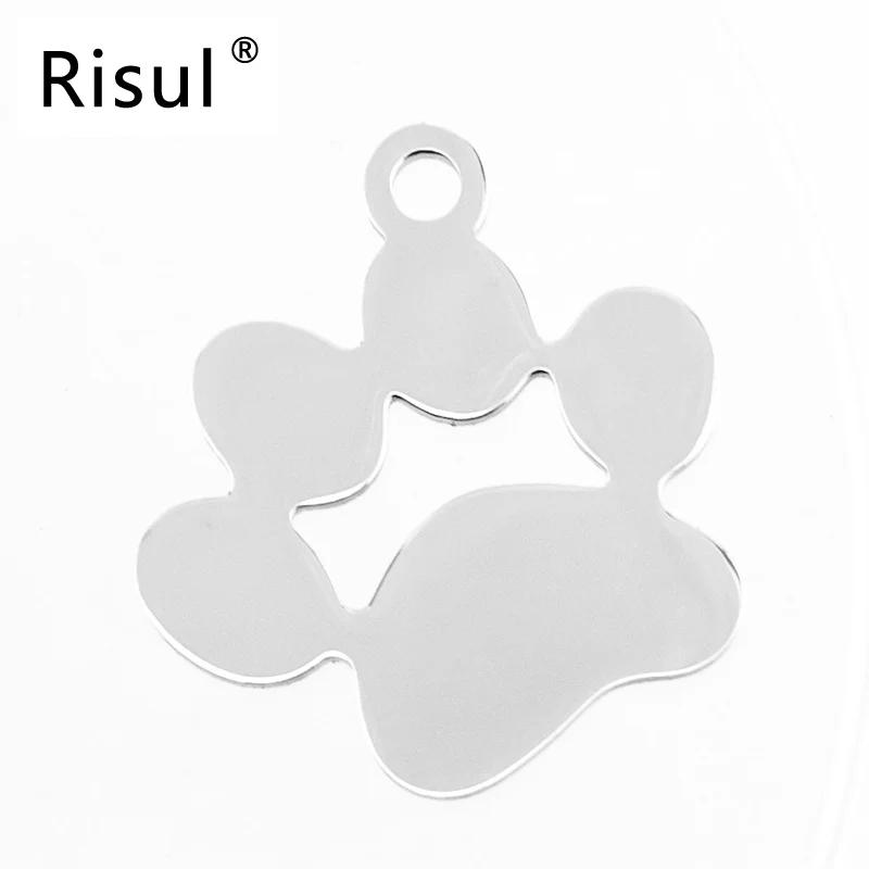 Risul Dog paw Stainless steel Charms Cat paw Pendants for Pet DIY necklace print Both sides mirror polish wholesale 100pcs