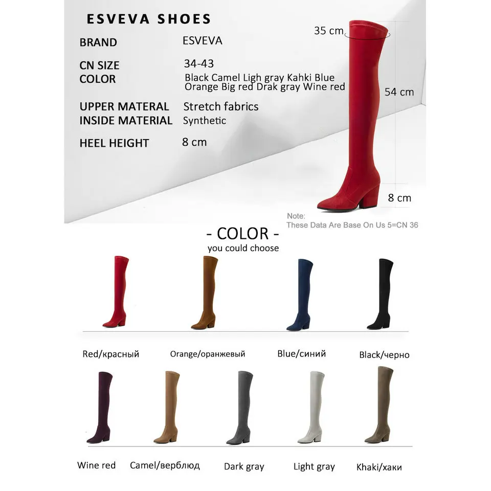 ESVEVA 2020 Women Boots Spring Autumn Over The Knee Boots Stretch Fabrics Sexy Pointed Toe Fashion High Heels Shoes Size 34-43