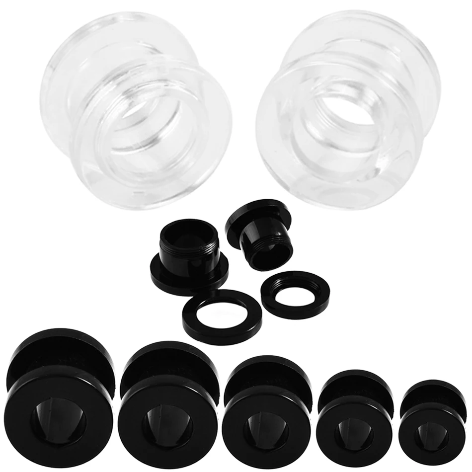 2pcs Acrylic Ear Plugs and Tunnels for Ear Dilations Screw Fit Black Ear Expanders Stretcher Piercing Gauges Punk Body Jewelry