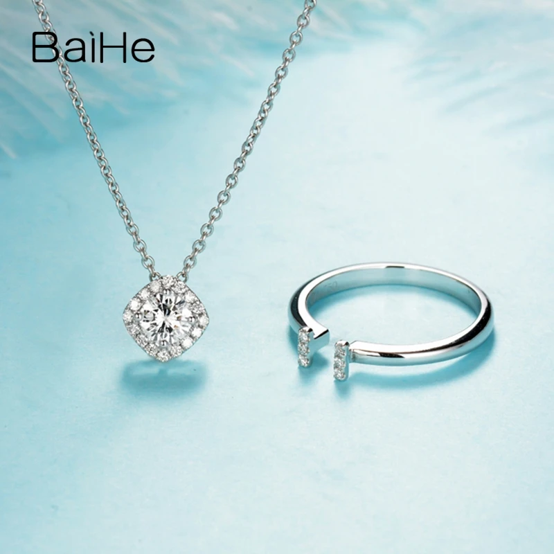 BAIHE Solid 14K White Gold H/SI Natural Diamond Ring Women Men A three-purpose Wedding Trendy Fine Jewelry Making Anel diamante