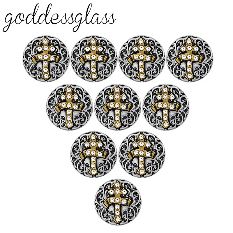 

Fashion Beauty 10pcs Crystal Cross Pattern 12mm snap buttons fit 12mm snap bracelet jewelry wholesale KZ9099