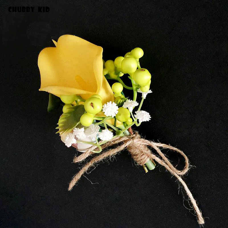 10pcs/lot ! wholesale high simulation artificial yellow Calla Lily groom groomsmen corsages Wedding Flower Brooch Boutonnieres