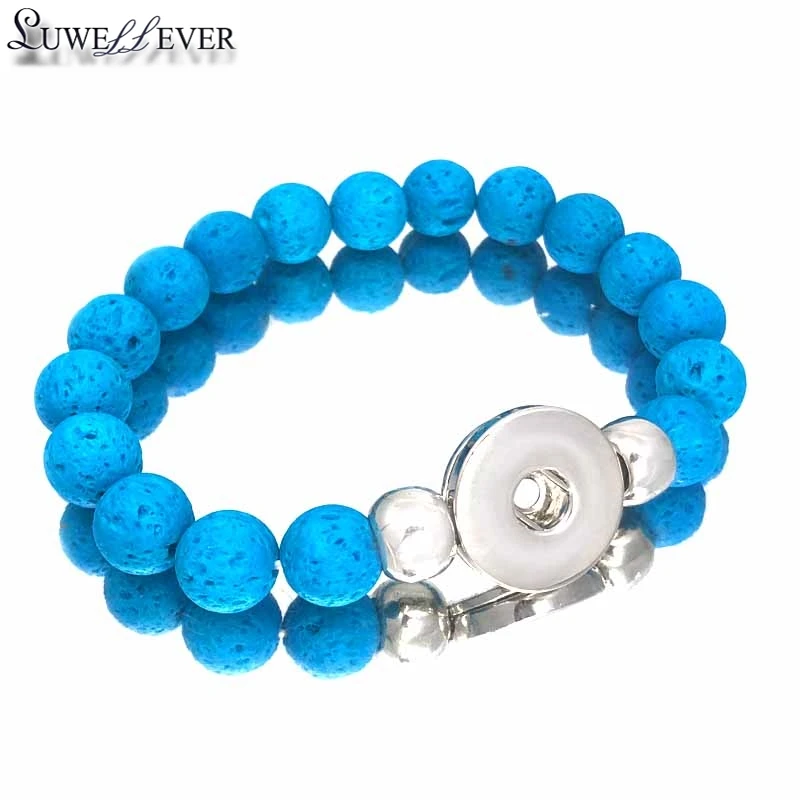 Hot 307 Interchangeable Candy Colors Expandable Stretch Volcanic Stone Beads Bracelet Fit 18mm Snap Button Jewelry Women Gift