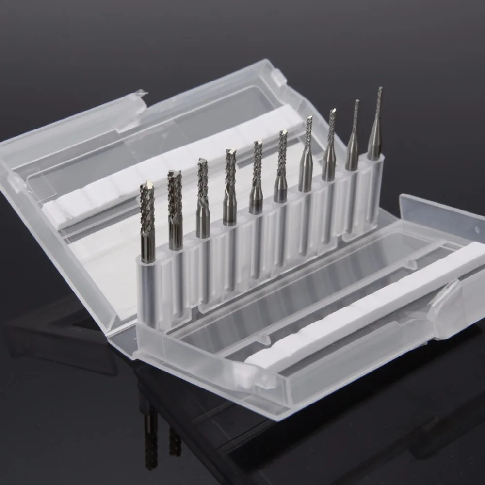 10PC 0.8mm to 3.175mm Carbide PCB Drill Bit CNC Tungsten Steel for Print Circuit Board 3.175mm Shark Milling cutter set