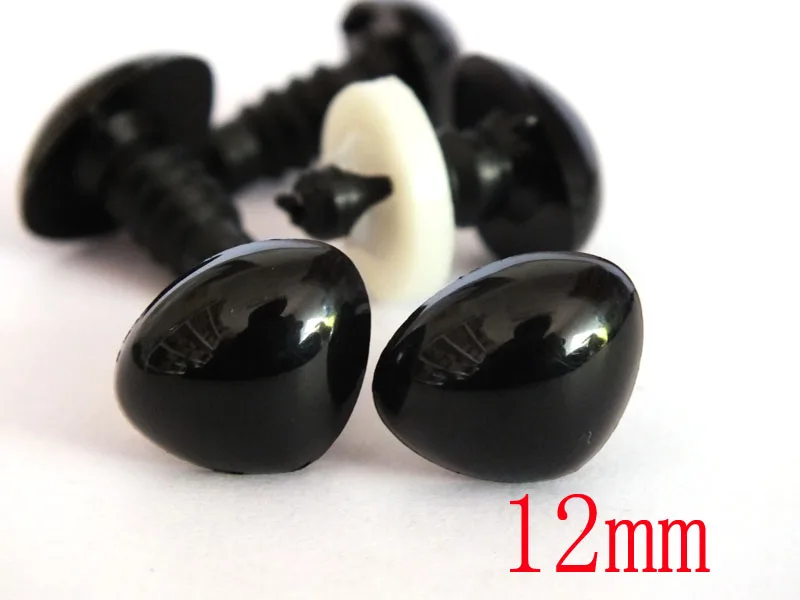 60pcs  12mm Safety Nose / Plastic Doll Noses Triangle Black Color For Bear Doll --Includes Backs for a Stronger Hold!