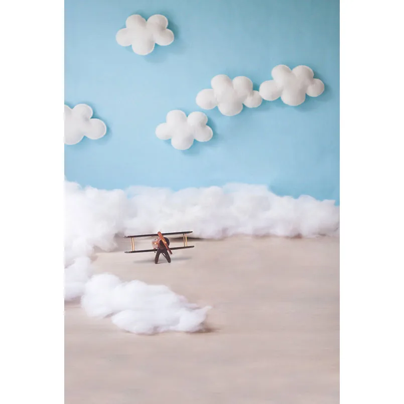 Photo backdrop Blue Sky White Clouds Baby Pilot Photography Backdrop Toy Aircraft Kid Boy birthday Photo Shoot studio background