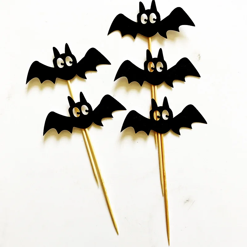 Black Bats Cupcake Toppers for Kids, Cake Inserted Card, Birthday Cake Decor, Halloween Supplies, Photo Props, 5Pcs