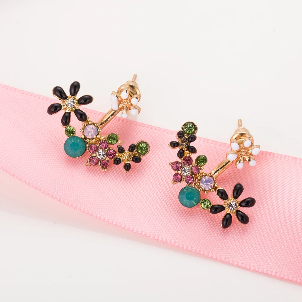 Famshin moda imitação de pérola brincos pequena margarida flores pendurado após flor sênior brincos jóias femininas por atacado