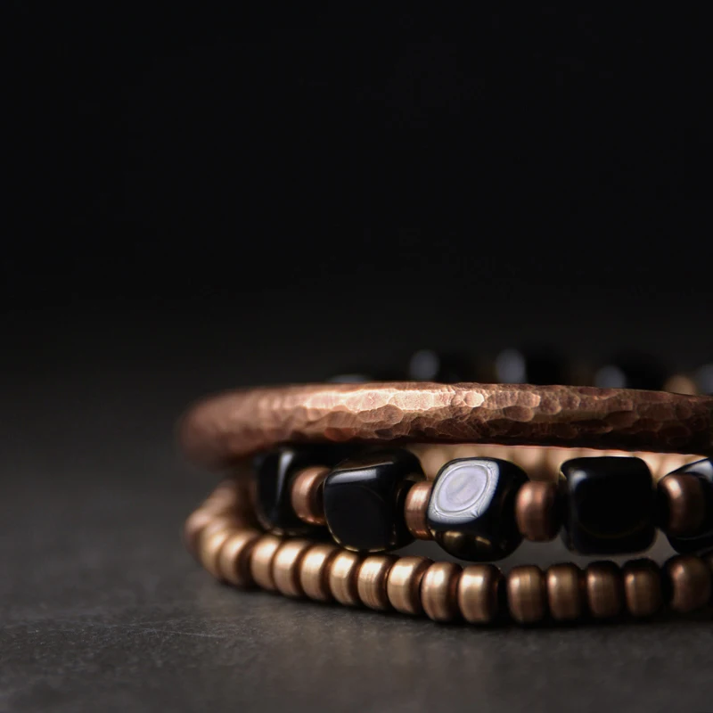 Black Onyx Multilayer Bracelet Hammered Artificial Oxidized Copper Accessories Men Women Health Punk Street Designer Jewelry