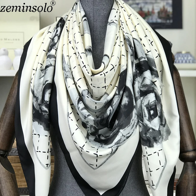 100% Silk Scarf Hijab Foulard Head Scarves Hair Bandana Large Square 130*130cm Silk Twill Scarfs Shawl Wraps Stoles Hand Roll