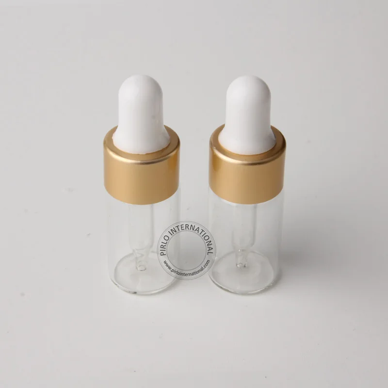 Wholesale 3ml Glass Dropper Bottle With Pipette Cosmetic Vial Clear Perfume Essential Oil Sample Vials Mate Golded