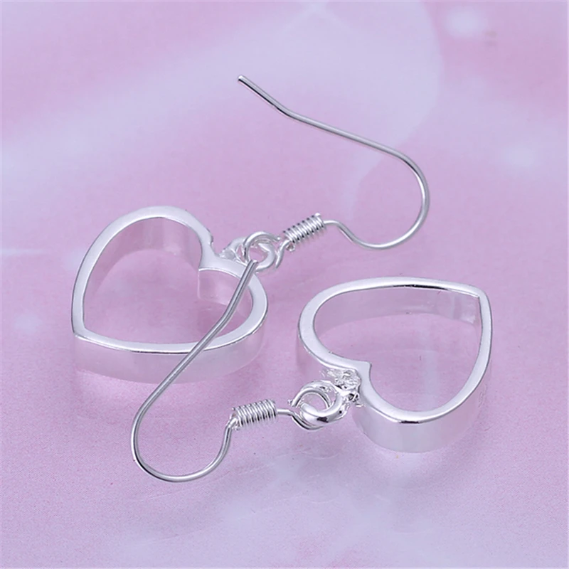 DOTEFFIL 925 Sterling Silver Hollow Heart Drop Earrings Dla kobiety Ślub Zaręczyny Impreza Moda Biżuteria z urokiem — zdjęcie 6