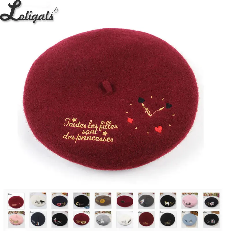 

Sweet Women's Lolita Beret Wool Embroider Beret Hat Warm Winter Berets