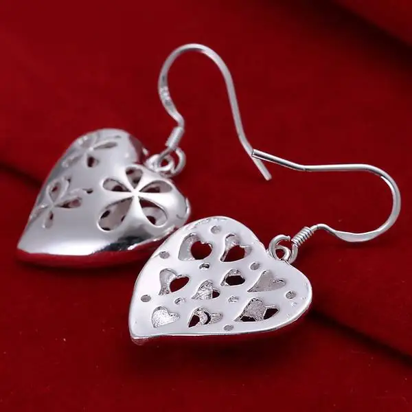 Hochzeit frauen charme hohl herz design schöne nizza valentine geschenk Hohe qualität Silber farbe Ohrring Schmuck freies verschiffen E217