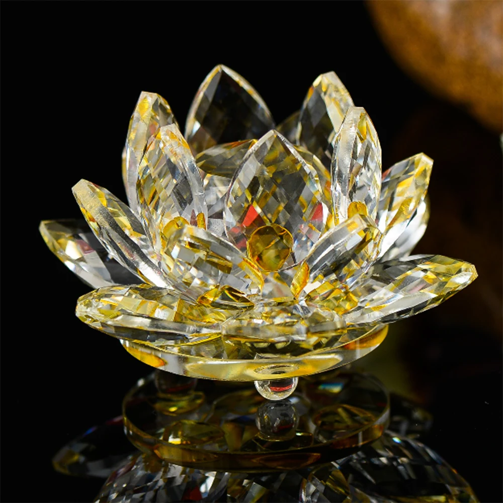 

80/100/120/140/200mm Crystal Lotus Collectible Figurines Paperweight Ornament Feng Shui Decor Collection 1pcs Topaz Color