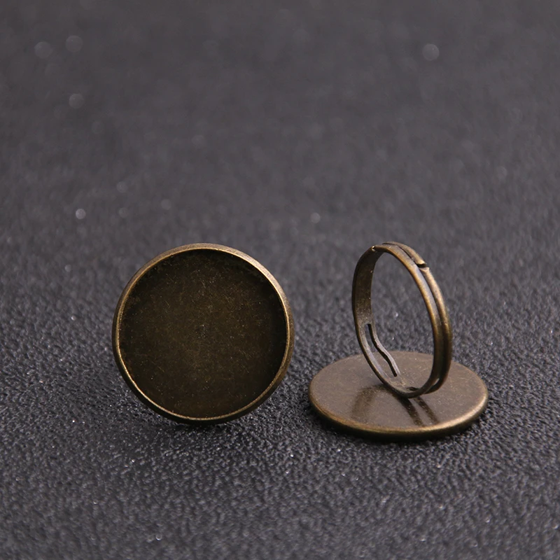 4pcs Fashion Vintage Adjustable Stud finger ring Bases Blanks 18mm Antique Bronze Cabochon Stud finger ring