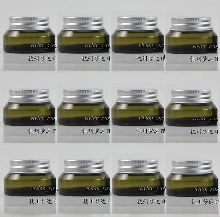 

30pcs wholesale 15g Olive green glass cream jar with silver lid , glass empty cosmetic jar for eye cream,15g mini glass bottle