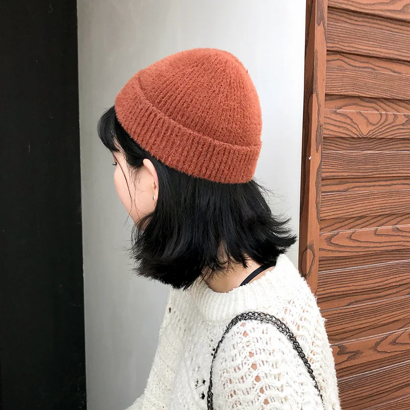 Short Korean Version Rogue Hat Knitted Melon Skin Hat Female Autumn And Winter Cold Cap Pullover Cap Tide Dome Warm Wool Cap