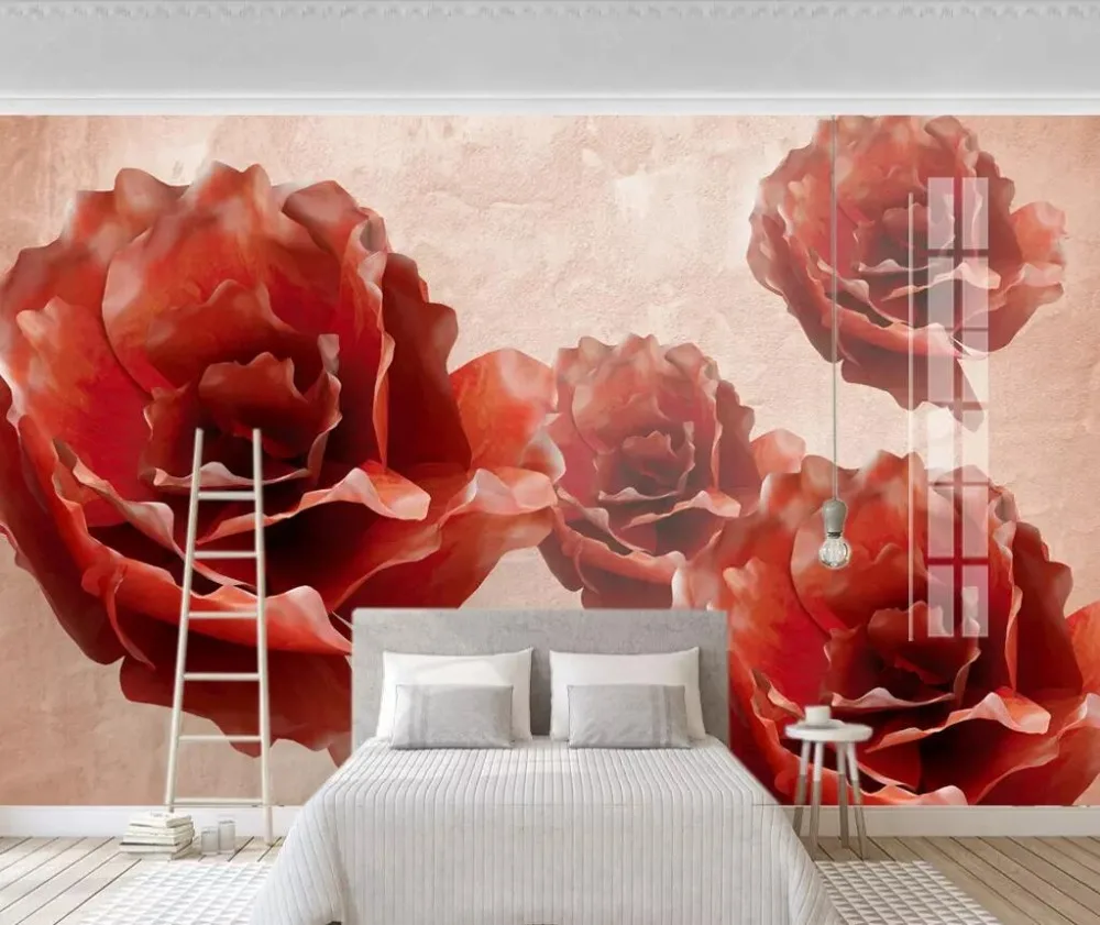 

New 3d 3d red anaglyph peony new Chinese style background wall