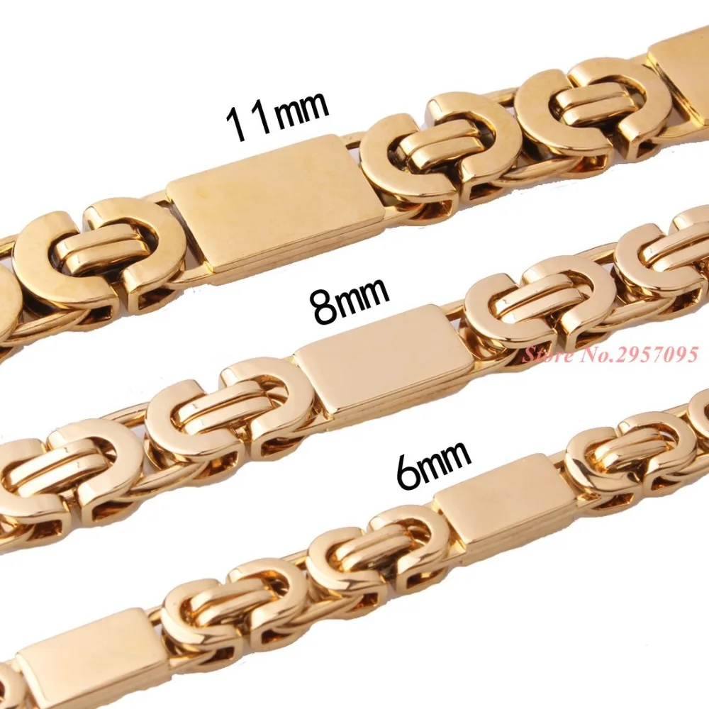 6/8/11mm Mens Boys Chain Byzantine Box Chain Stainless Steel Necklace Gold Colors Necklace Gift Jewelry