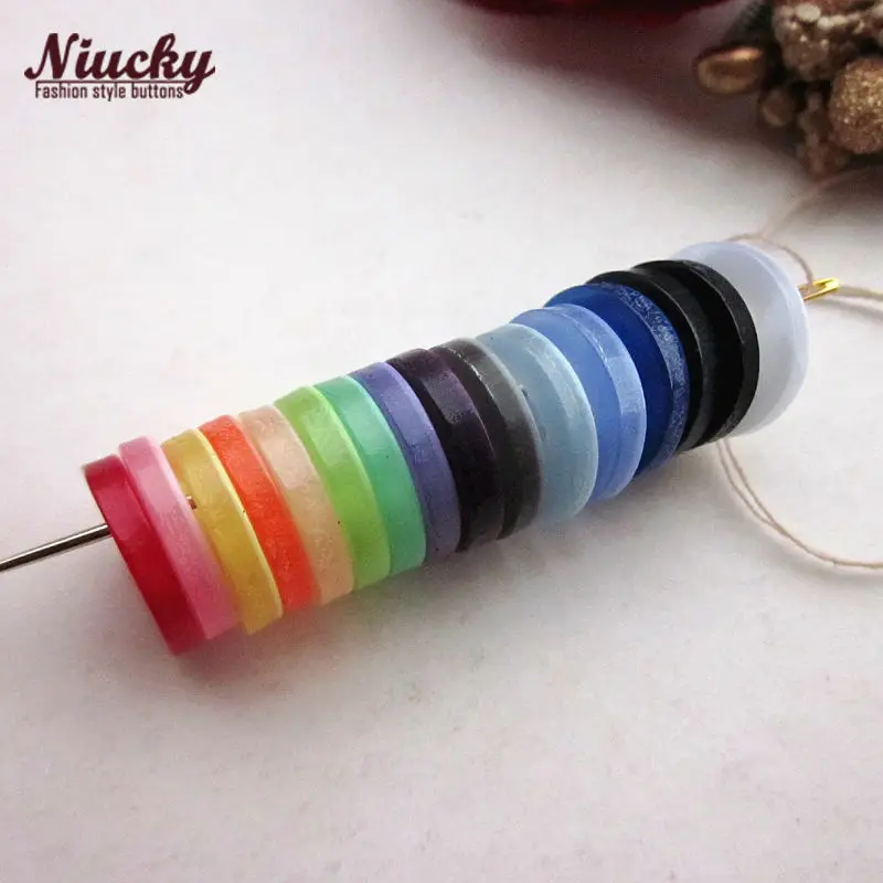 Niucky 11mm 4 holes flat edge 16 colors colorful ripple shirt button for sewing diy craft accessories supplies R0201-044