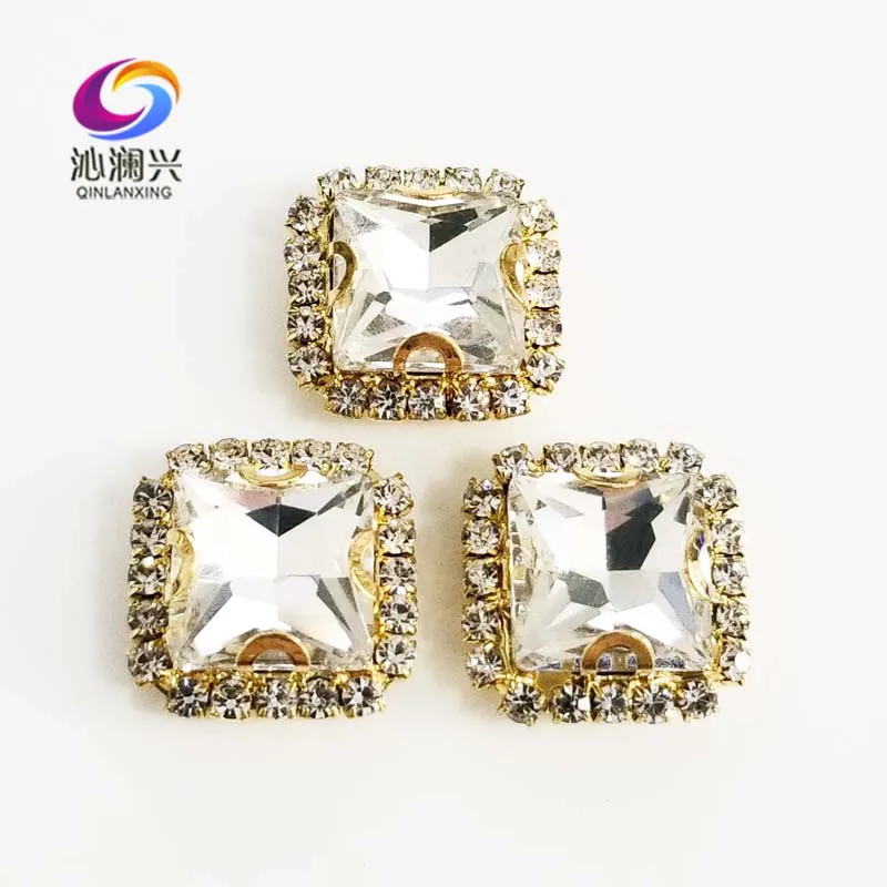 

Golden Bottom White Square Shape Top Crystal Glass Buckle, Sew on Rhinestones Use for Needlework Diy/jewelry Accessories